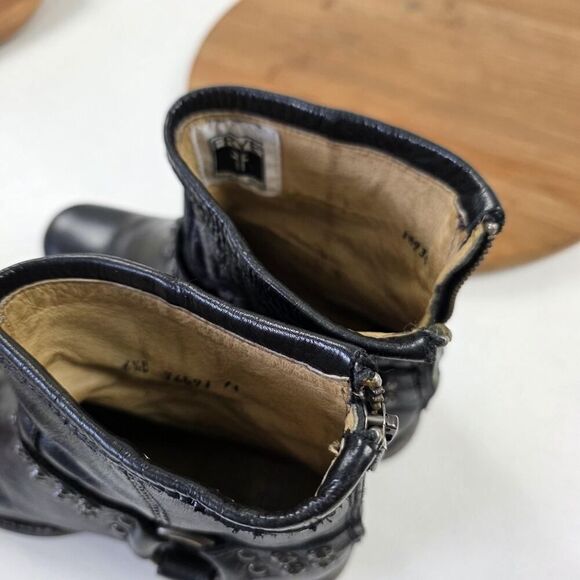 Frye Harness Boots Shoes Womens Size 6.5 Black Leather Studded Moto Western Zip - Picture 14 of 15